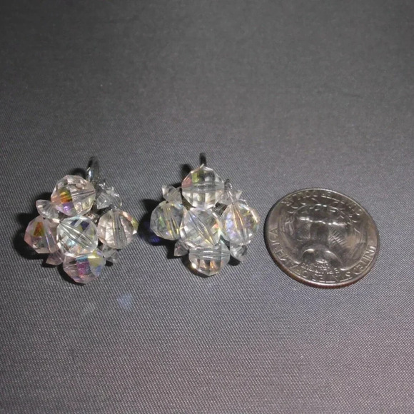 Clear AB Demi Parure Crystal Silver Toned Cluster - Picture 3 of 4